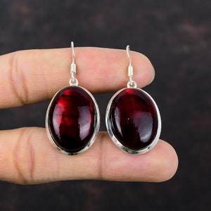 Handmade Red Fire Labradorite Earrings: 925 Sterling Silver Gemstone Jewelry