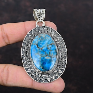 Neon Apatite 925 Sterling Silver Pendant - Handmade Vintage Jewelry