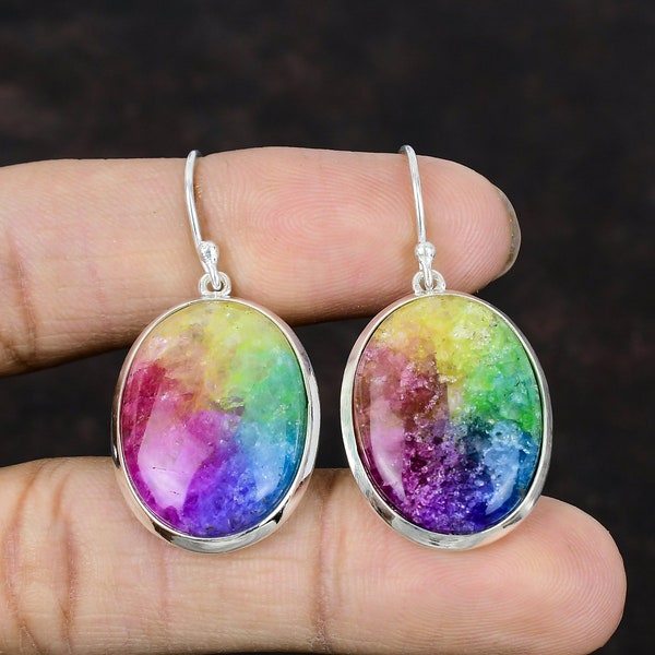 Rainbow Solar Quartz Druzy Earring Gemstone Earring Handmade Jewelry 925 Sterling Silver Earrings Dainty Earring Silver Jewelry Gift For Mom