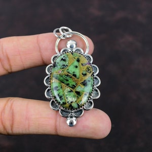 Handmade Copper Ruby Zoisite 925 Sterling Silver Pendant