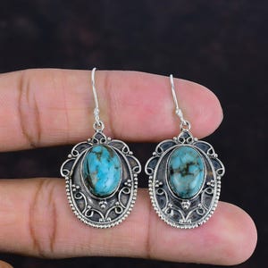 Tibetan Turquoise Sterling Silver Earrings: Handmade Vintage Jewelry