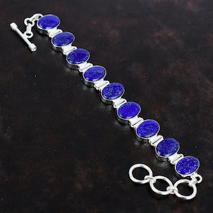 Lapis Lazuli Bracelet: Handmade 925 Sterling Silver Adjustable Chain