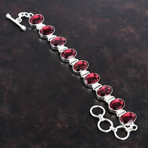 Faceted Pink Tourmaline Bracelet: Handmade 925 Sterling Silver, Adjustable