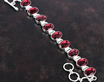 Faceted Pink Tourmaline Bracelet: Handmade 925 Sterling Silver, Adjustable