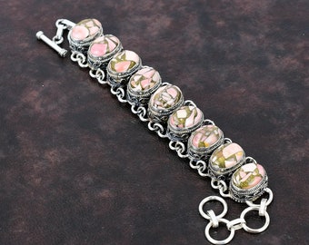 ハンドメイド銅ピンクオパールブレスレット：ヴィンテージ925