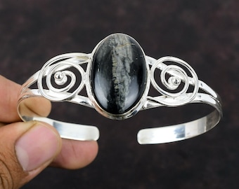 Picasso Jaspis Armreif: Handgefertigter Boho Armreif aus 925 Sterlingsilber