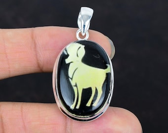 Black Onyx Aries Zodiac Pendant: Handmade Sterling Silver Astrology Jewelry