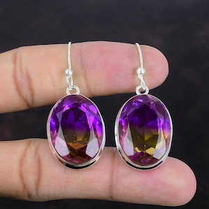 Faceted Ametrine Earrings: Handmade 925 Sterling Silver, Elegant Gemstone Jewelry
