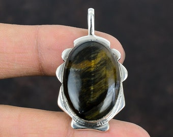 Handmade Pietersite Pendant: Oval Gemstone, 925 Sterling Silver