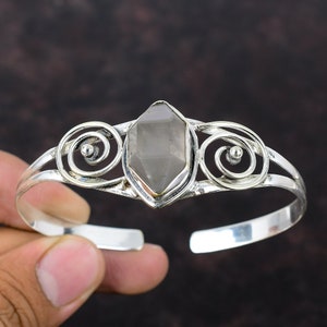 Herkimer Diamond Bangle: Handmade 925 Sterling Silver Adjustable Cuff