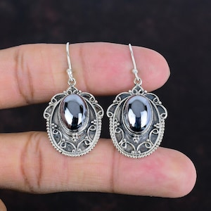 Handmade Shungite Earrings: Vintage 925 Sterling Silver Jewelry