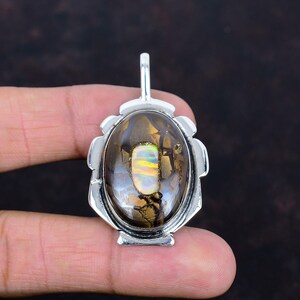 Ethopian opal in boulder opal pendant 925 sterling silver pendant dainty jewelry gemstone pendant handmade pendant silver jewelry for gifts