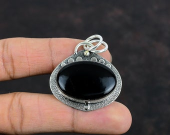 Colgante de plata esterlina con ónix negro: joyería antigua hecha a mano