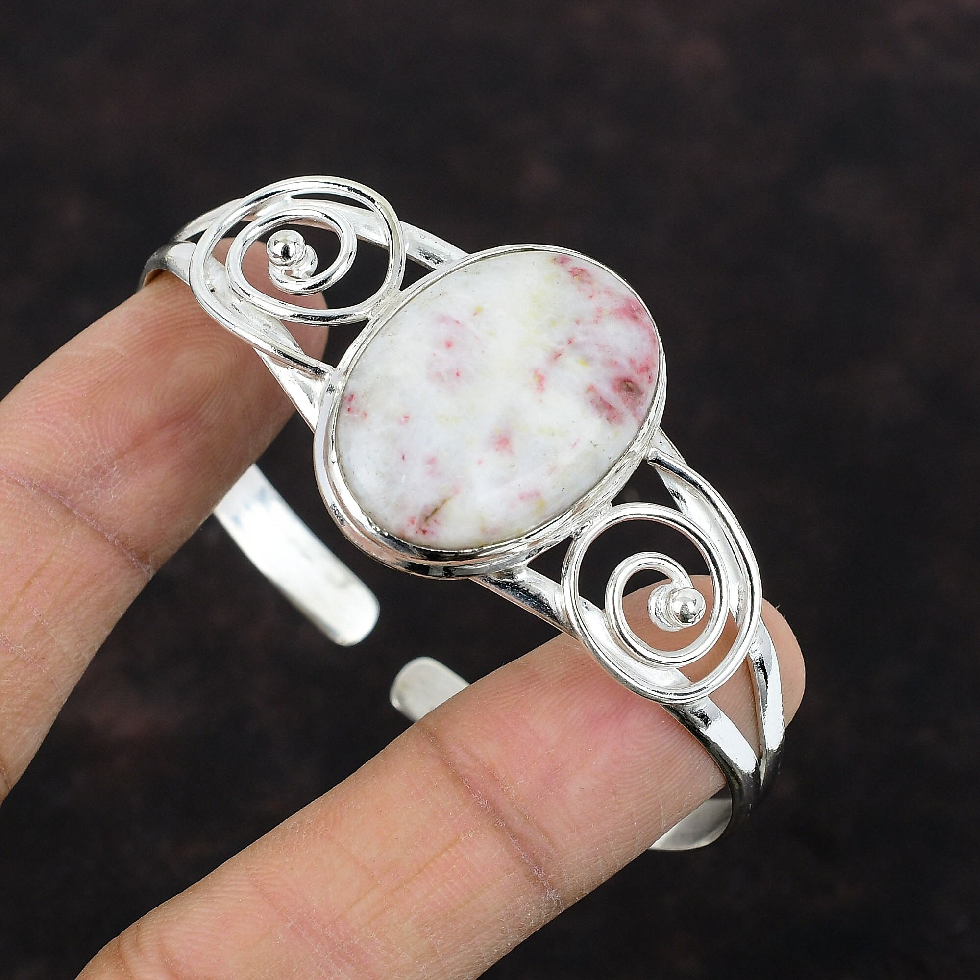 シナバーカフブレスレット：ハンドメイド925スターリングシルバー製