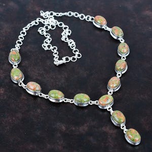 Handmade Unakite Gemstone Necklace: Sterling Silver Boho Jewelry