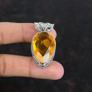Faceted Citrine Pendant Original Gemstone Pendant Vintage Decent Pendant 925 Sterling Silver Pendant Boho Jewelry Handmade Pendant For Gifts