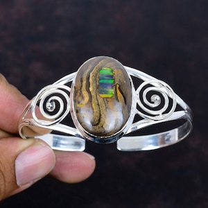 Ethopian opal in boulder opal cuff bracelet 925 sterling silver bangle gemstone adjustable cuff bracelet handmade jewelry gifts for mother
