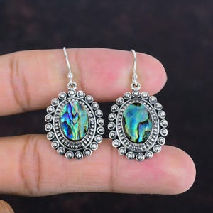 Brincos de prata esterlina com concha de abalone: joias vintage feitas à mão com pedras preciosas