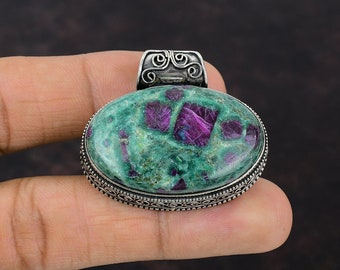 Ruby Fuchsite Sterling Silver Pendant: Handmade Vintage Jewelry