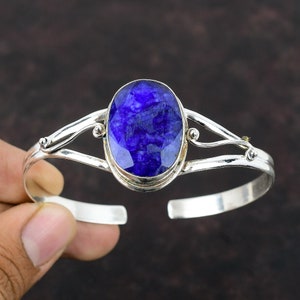Faceted Blue Sapphire Bangle: Handmade 925 Sterling Silver Cuff