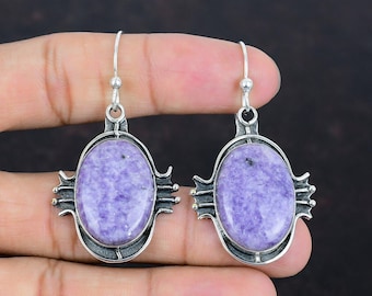 Handmade Lepidolite Earrings: 925 Sterling Silver Gemstone Jewelry