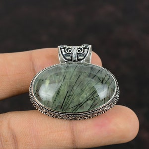 Moos Prehnit Anhänger: Vintage Boho 925 Sterling Silber Schmuck