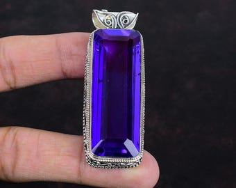Ciondolo in ametista africana sfaccettata: gioielli boho vintage in argento sterling 925
