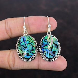 Brincos de concha de abalone: joias vintage feitas à mão em prata esterlina 925