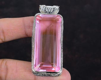 Facettierter Pink Kunzit Anhänger: Handgemachtes 925 Sterling Silber Schmuckset