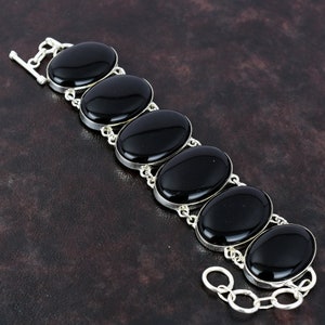 Black Onyx Bracelet 925 Sterling Silver Bracelet Gemstone Jewelry Adjustable Chain Bracelet Handmade Jewelry Gift For Women Elegant Bracelet
