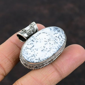 Handmade Dendrite Opal Pendant: Boho Sterling Silver Vintage Jewelry
