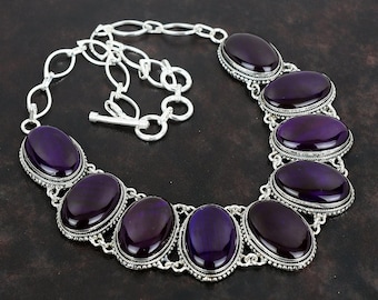 Handmade Purple Fire Labradorite Necklace: Vintage Sterling Silver, Adjustable