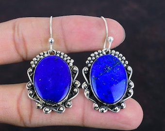 Handmade Lapis Lazuli Earrings: Sterling Silver Jewelry