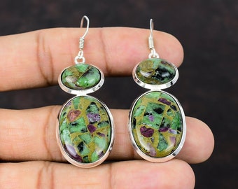 Copper Ruby Zoisite Earrings: Handmade 925 Sterling Silver Jewelry