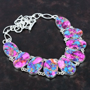 Kingman Pink Dahlia Turquoise Necklace: Handmade Sterling Silver Gemstone Jewelry