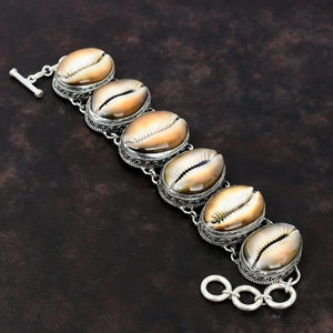 Cowrie Shell Bracelet Vintage Bracelet Gemstone Jewelry 925 Sterling Silver Bracelet Handmade Jewelry Adjustable Chain Bracelet Gift For Him