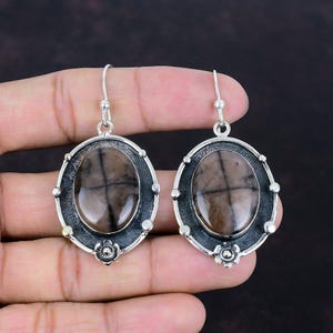 Chiastolite Earrings 925 Sterling Silver Earring Healing Stone Jewelry Handmade Designer Earring Chiastolite Gemstone Jewelry Gifts For Wife