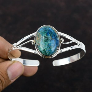 Boulder Chrysocolla Bangle: Adjustable 925 Sterling Silver Cuff