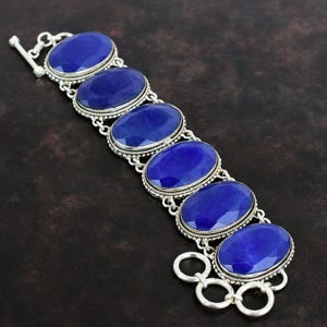 Handgemachtes Facettierter Blauer Saphir Armband: Vintage Sterling Silber Schmuck