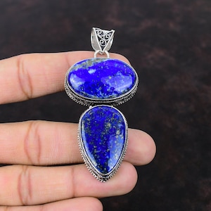 Handmade Lapis Lazuli Pendant: Vintage 925 Sterling Silver Jewelry