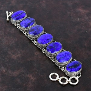 Vintage Faceted Blue Sapphire Bracelet: 925 Sterling Silver Adjustable Chain
