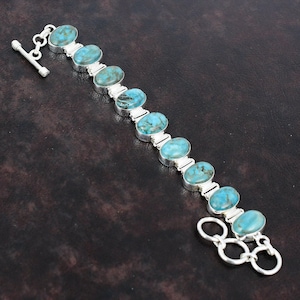 Tibetan Turquoise Sterling Silver Bracelet: Adjustable Gemstone Jewelry