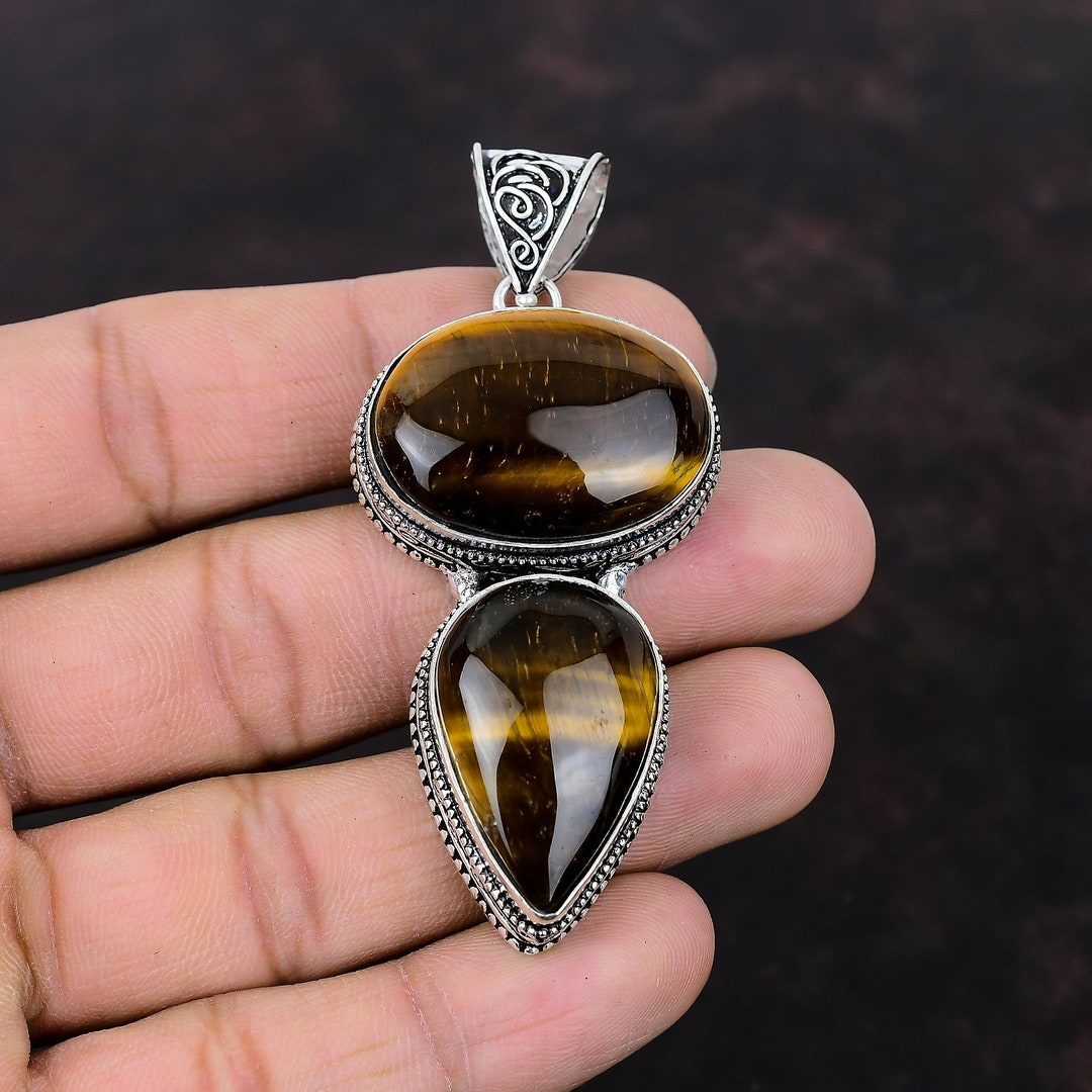 Tiger's Eye Pendant Handmade Vintage Pendant Real Gemstone Pendant 925