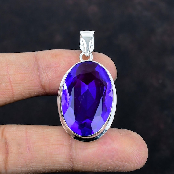 Ciondolo croce fatto a mano in argento sterling 925 con pietra preziosa ameti Ciondolo croce fatto a mano in argento sterling 925 con pietra preziosa ameti