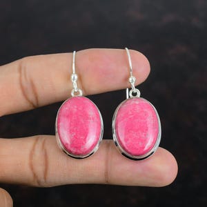 Handmade Thulite Earrings: 925 Sterling Silver Gemstone Jewelry