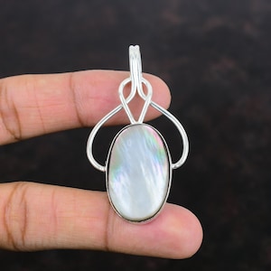 Handmade Mother of Pearl Pendant: 925 Sterling Silver Boho Jewelry