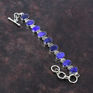 Facettierter Blauer Saphir Armband: Handgemachtes Armband aus 925 Sterling Silber