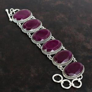Armband med fasetterat Kashmir-rubin: Justerbar kedja i vintagestil i 925 sterlingsilver