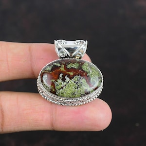 Handmade Dragon Bloodstone Pendant: 925 Sterling Silver Vintage Jewelry