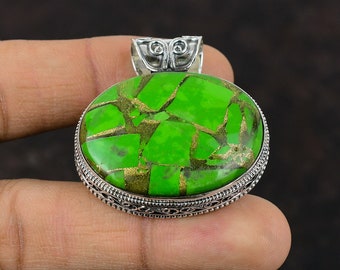 【R刻印 Sterling】ターコイズ シルバー925 ペンダント ヴィンテージ ハンドメイド銅製ターコイズペンダント：925スターリングシルバー